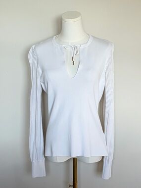 Reiss White Long-Sleeve Keyhole Tie Blouse